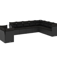 10-tlg. Garten-Sofagarnitur mit Kissen Schwarz Poly Rattan