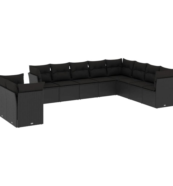 10-tlg. Garten-Sofagarnitur mit Kissen Schwarz Poly Rattan
