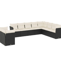 10-tlg. Garten-Sofagarnitur mit Kissen Schwarz Poly Rattan