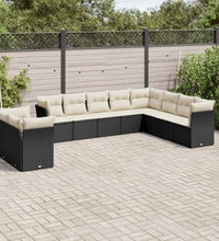 10-tlg. Garten-Sofagarnitur mit Kissen Schwarz Poly Rattan
