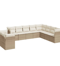 10-tlg. Garten-Sofagarnitur mit Kissen Beige Poly Rattan
