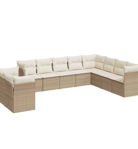 10-tlg. Garten-Sofagarnitur mit Kissen Beige Poly Rattan
