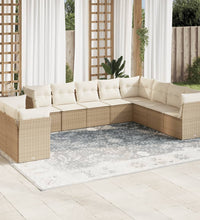 10-tlg. Garten-Sofagarnitur mit Kissen Beige Poly Rattan