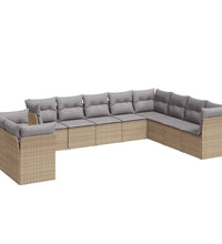10-tlg. Garten-Sofagarnitur mit Kissen Beige Poly Rattan