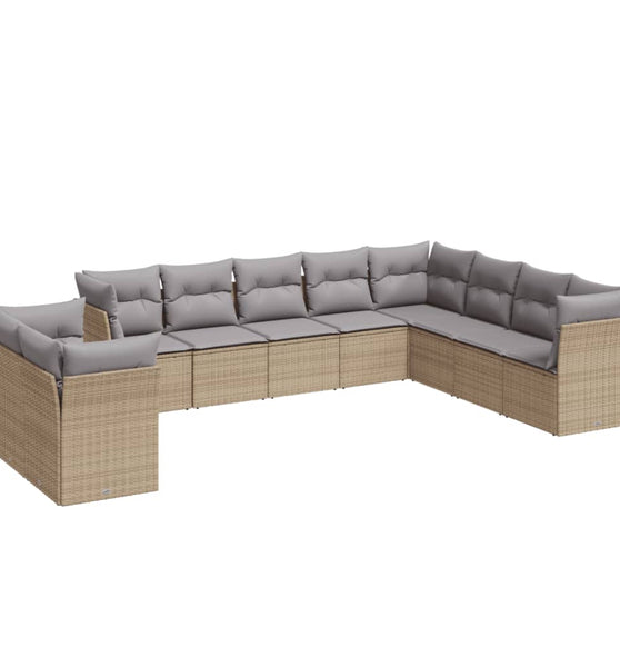 10-tlg. Garten-Sofagarnitur mit Kissen Beige Poly Rattan