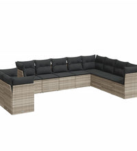 10-tlg. Garten-Sofagarnitur mit Kissen Hellgrau Poly Rattan