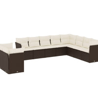 10-tlg. Garten-Sofagarnitur mit Kissen Braun Poly Rattan