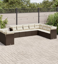 10-tlg. Garten-Sofagarnitur mit Kissen Braun Poly Rattan