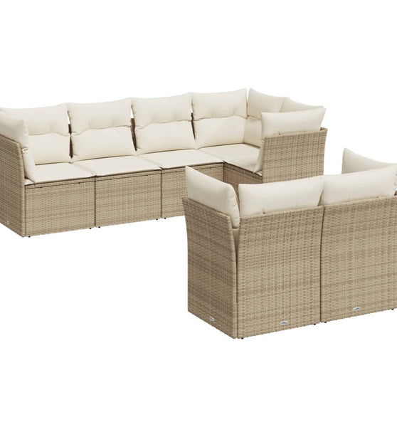 7-tlg. Garten-Sofagarnitur mit Kissen Beige Poly Rattan