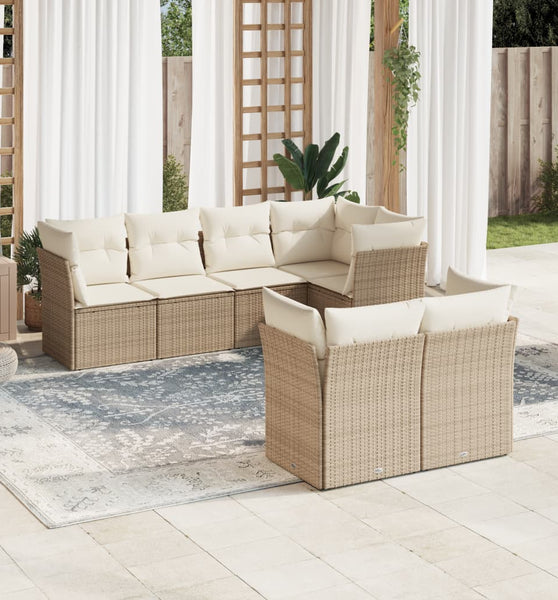 7-tlg. Garten-Sofagarnitur mit Kissen Beige Poly Rattan