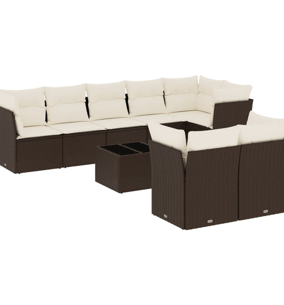 9-tlg. Garten-Sofagarnitur mit Kissen Braun Poly Rattan