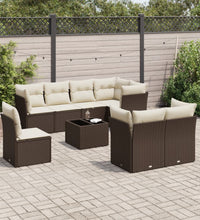 9-tlg. Garten-Sofagarnitur mit Kissen Braun Poly Rattan