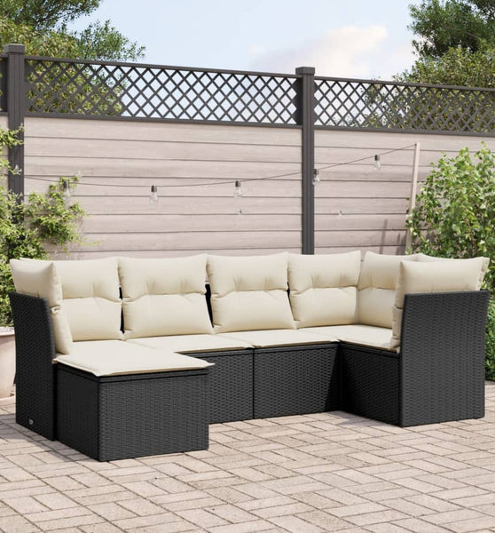 6-tlg. Garten-Sofagarnitur mit Kissen Schwarz Poly Rattan