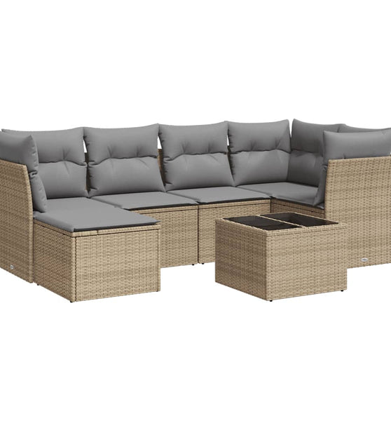 7-tlg. Garten-Sofagarnitur mit Kissen Beige Poly Rattan