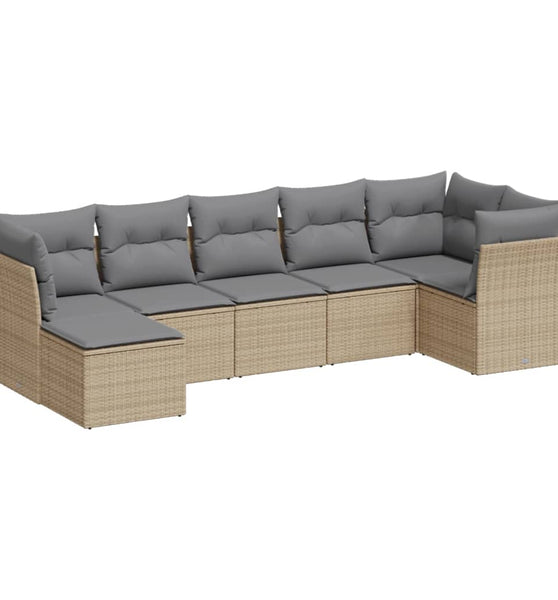 7-tlg. Garten-Sofagarnitur mit Kissen Beige Poly Rattan