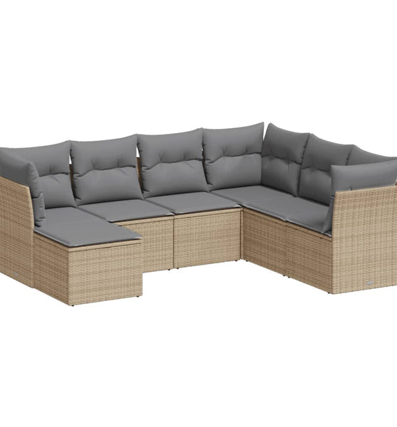 7-tlg. Garten-Sofagarnitur mit Kissen Beige Poly Rattan
