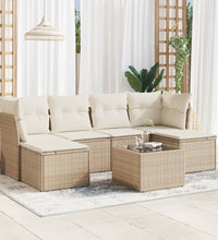 7-tlg. Garten-Sofagarnitur mit Kissen Beige Poly Rattan