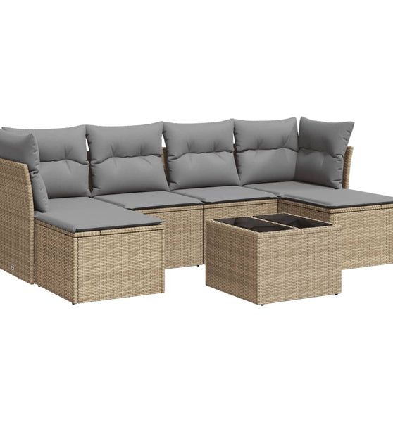 7-tlg. Garten-Sofagarnitur mit Kissen Beige Poly Rattan
