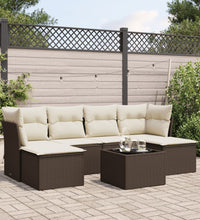 7-tlg. Garten-Sofagarnitur mit Kissen Braun Poly Rattan