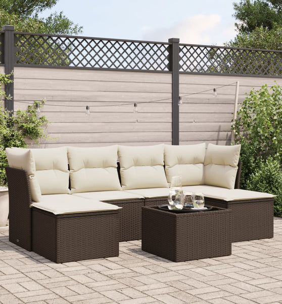 7-tlg. Garten-Sofagarnitur mit Kissen Braun Poly Rattan