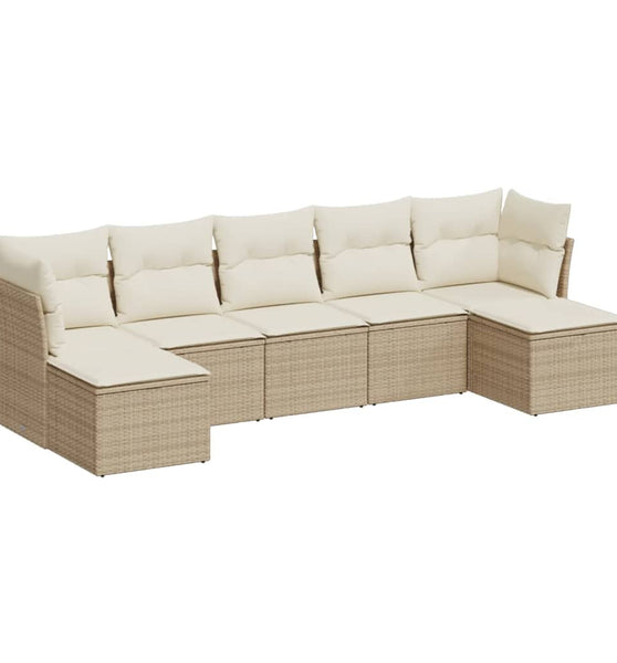 7-tlg. Garten-Sofagarnitur mit Kissen Beige Poly Rattan