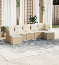 7-tlg. Garten-Sofagarnitur mit Kissen Beige Poly Rattan