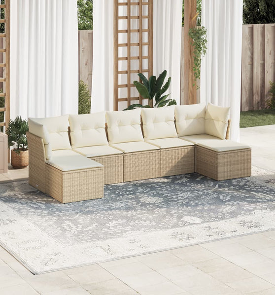 7-tlg. Garten-Sofagarnitur mit Kissen Beige Poly Rattan