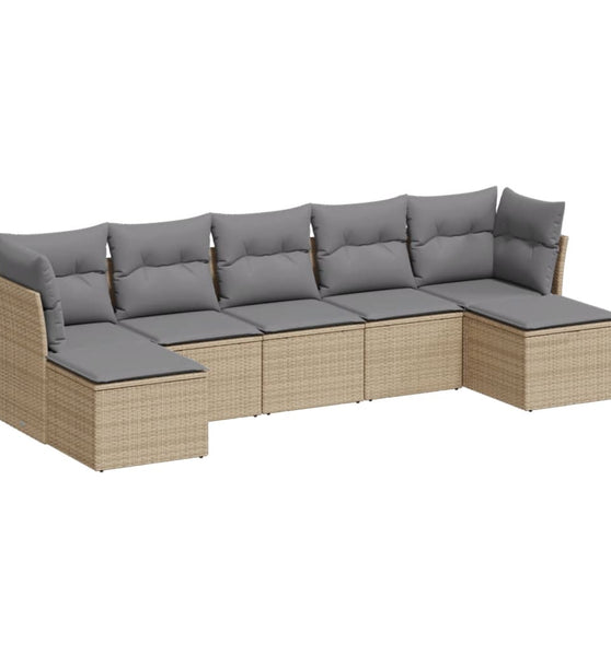 7-tlg. Garten-Sofagarnitur mit Kissen Beige Poly Rattan