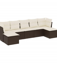 7-tlg. Garten-Sofagarnitur mit Kissen Braun Poly Rattan