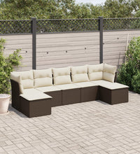 7-tlg. Garten-Sofagarnitur mit Kissen Braun Poly Rattan