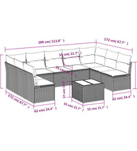 10-tlg. Garten-Sofagarnitur mit Kissen Schwarz Poly Rattan