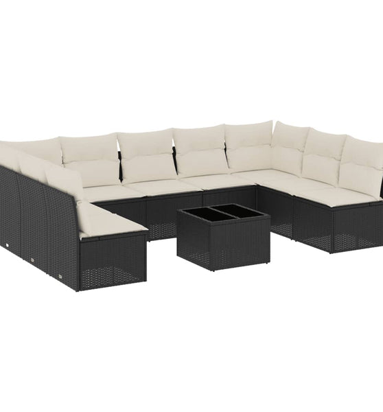 10-tlg. Garten-Sofagarnitur mit Kissen Schwarz Poly Rattan