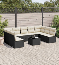 10-tlg. Garten-Sofagarnitur mit Kissen Schwarz Poly Rattan