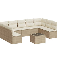 10-tlg. Garten-Sofagarnitur mit Kissen Beige Poly Rattan