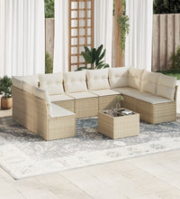 10-tlg. Garten-Sofagarnitur mit Kissen Beige Poly Rattan