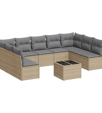 10-tlg. Garten-Sofagarnitur mit Kissen Beige Poly Rattan
