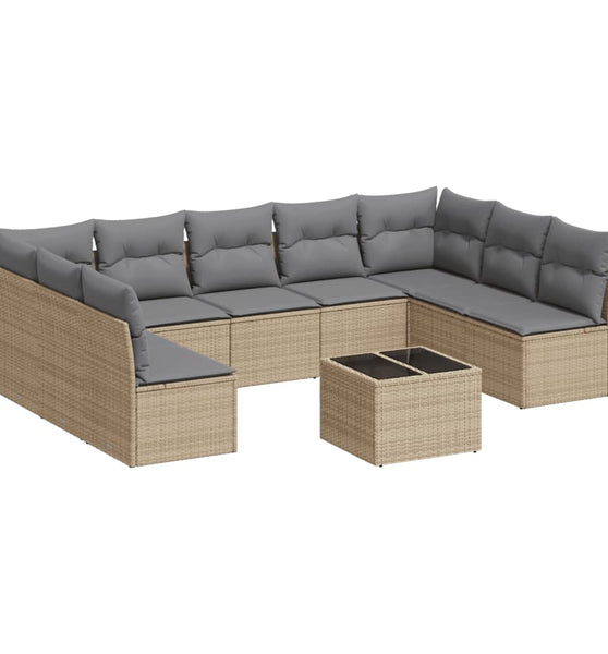 10-tlg. Garten-Sofagarnitur mit Kissen Beige Poly Rattan