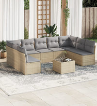 10-tlg. Garten-Sofagarnitur mit Kissen Beige Poly Rattan