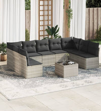 10-tlg. Garten-Sofagarnitur mit Kissen Hellgrau Poly Rattan