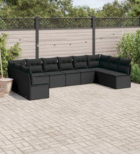 10-tlg. Garten-Sofagarnitur mit Kissen Schwarz Poly Rattan