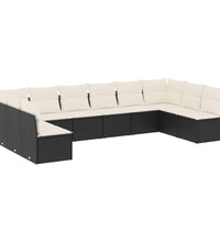 10-tlg. Garten-Sofagarnitur mit Kissen Schwarz Poly Rattan