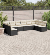10-tlg. Garten-Sofagarnitur mit Kissen Schwarz Poly Rattan