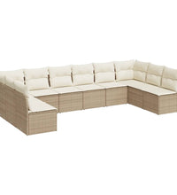 10-tlg. Garten-Sofagarnitur mit Kissen Beige Poly Rattan