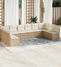 10-tlg. Garten-Sofagarnitur mit Kissen Beige Poly Rattan