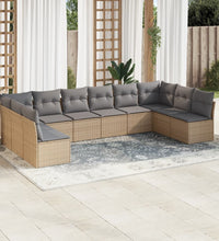 10-tlg. Garten-Sofagarnitur mit Kissen Beige Poly Rattan