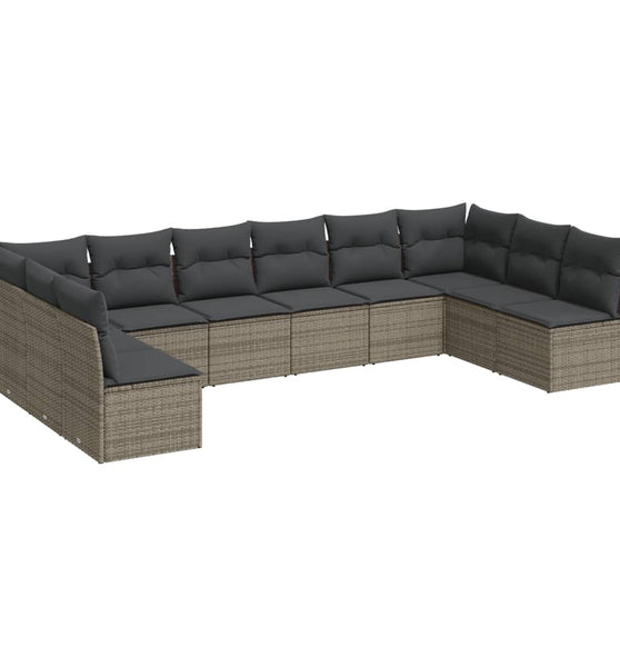 10-tlg. Garten-Sofagarnitur mit Kissen Grau Poly Rattan
