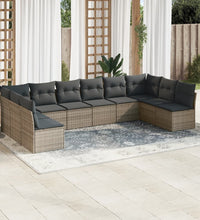 10-tlg. Garten-Sofagarnitur mit Kissen Grau Poly Rattan