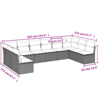 10-tlg. Garten-Sofagarnitur mit Kissen Hellgrau Poly Rattan