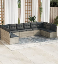 10-tlg. Garten-Sofagarnitur mit Kissen Hellgrau Poly Rattan