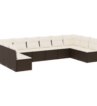 10-tlg. Garten-Sofagarnitur mit Kissen Braun Poly Rattan